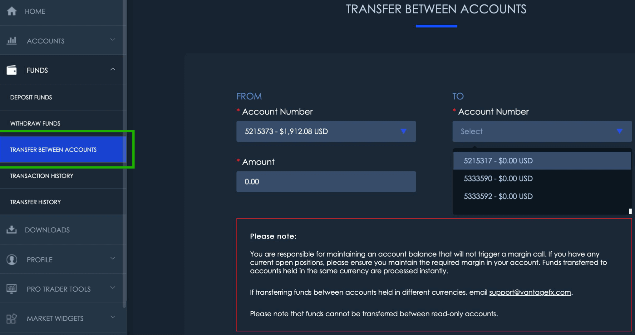 vantage fx ovnitrade transfert account