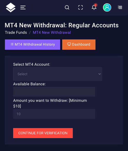 mt4 new withdrawal regular accounts pantheratrade