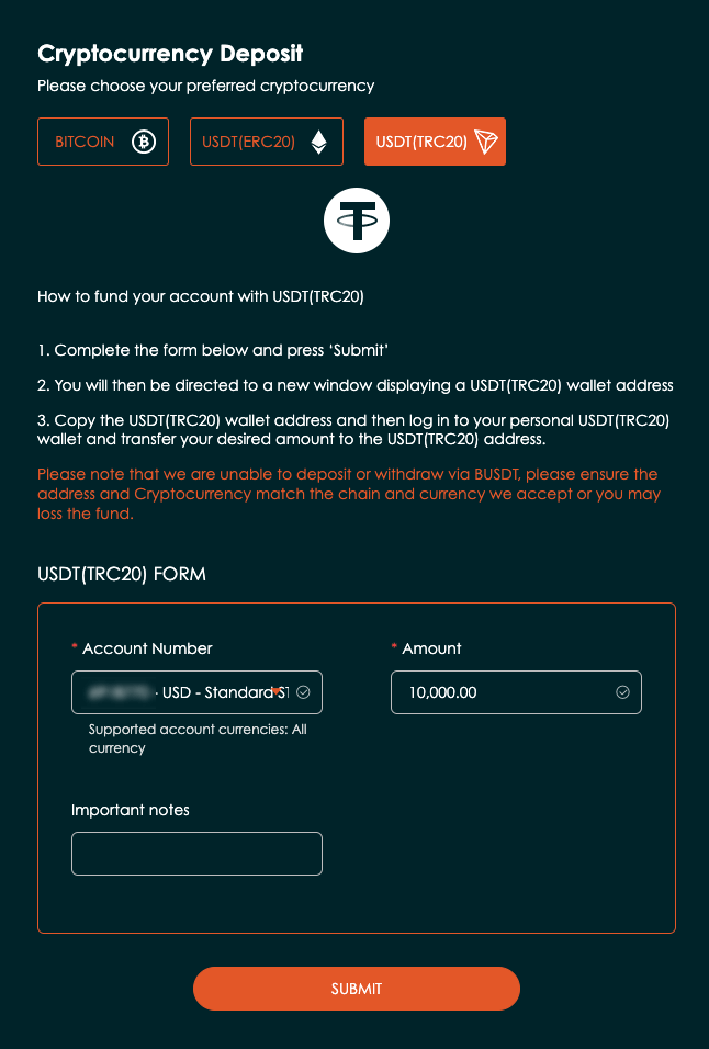 Vantage FX Déposer des fonds