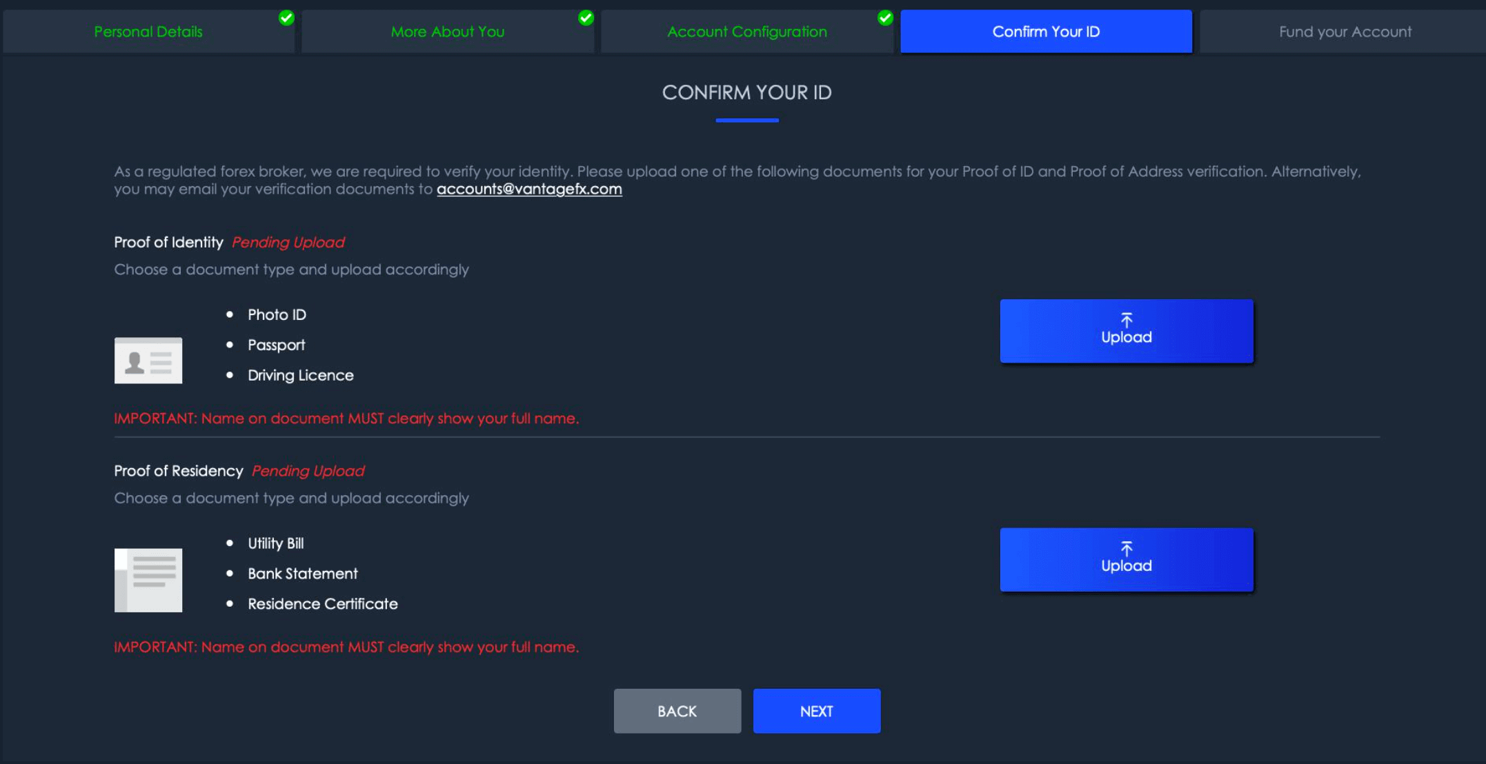 vantage fx ovnitrade confirm ID