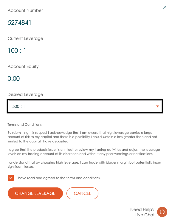 vantagefx desired leverage