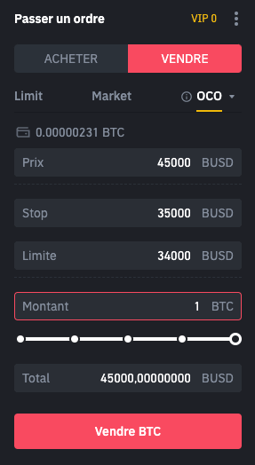 ordre OCO Binance