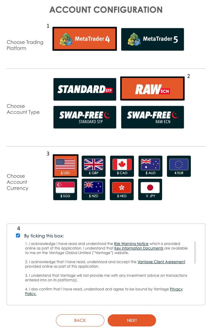 vantagefx account configuration